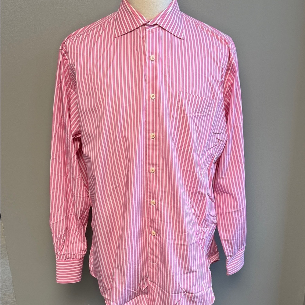 Peter Millar Pink White Stripe Button Down Shirt XL 100% Cotton